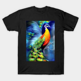 BLUE BACKGROUND STUNNING AND BEAUTIFUL PEACOCK T-Shirt